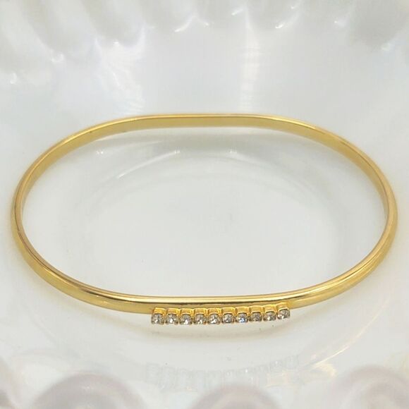 Oval Rhinestone Bangle Bracelet - Goldtone - Picture 1 of 6